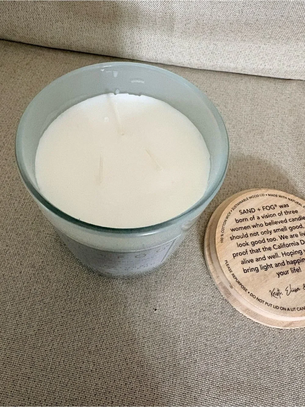 Sand + Fog White Cypress Natural Wax Blend 3 Wick Candle  New. 21 ounce